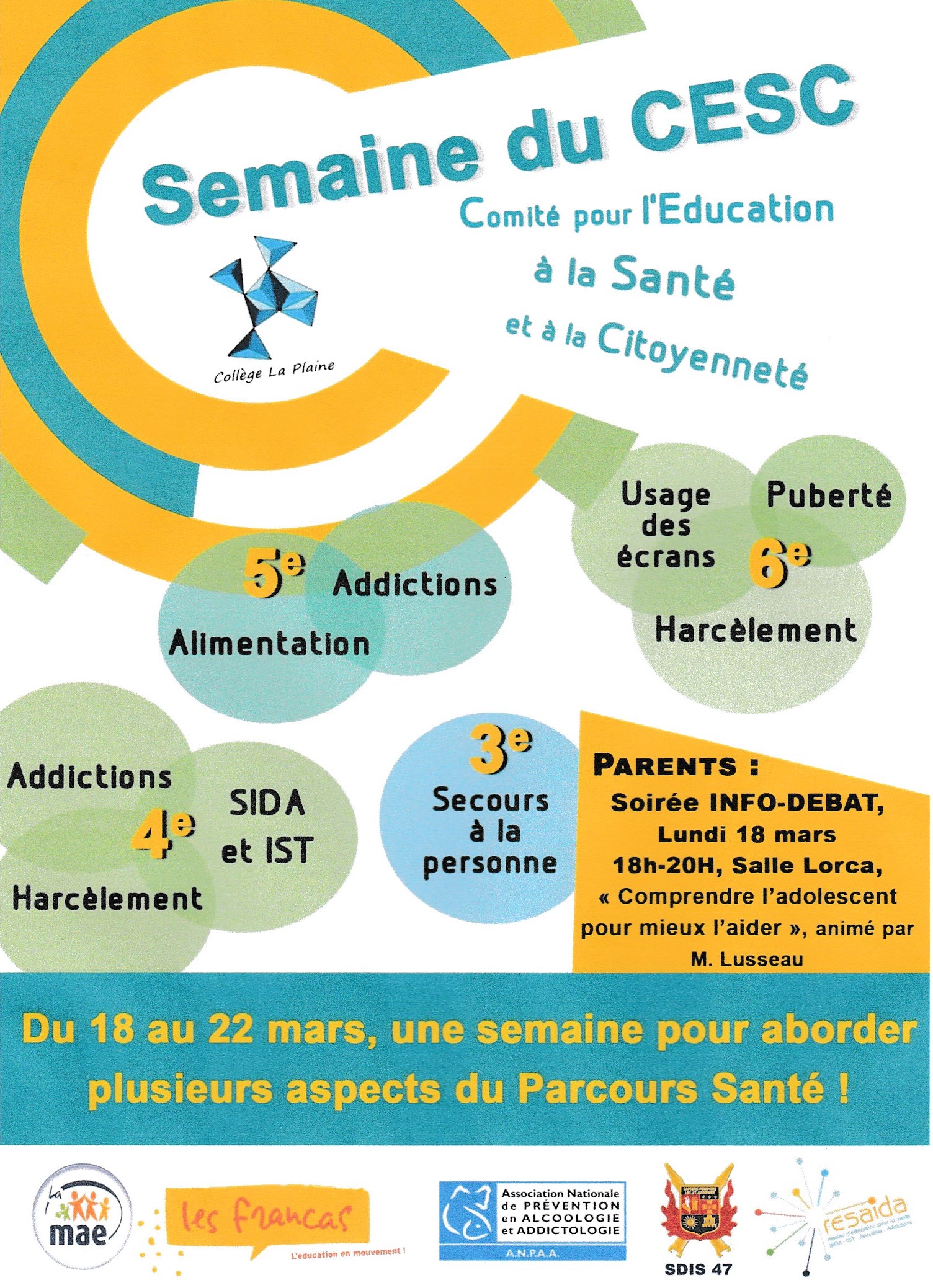 Affiche Conférence Adolescence - Coll. LAVARDAC - Mars 2019